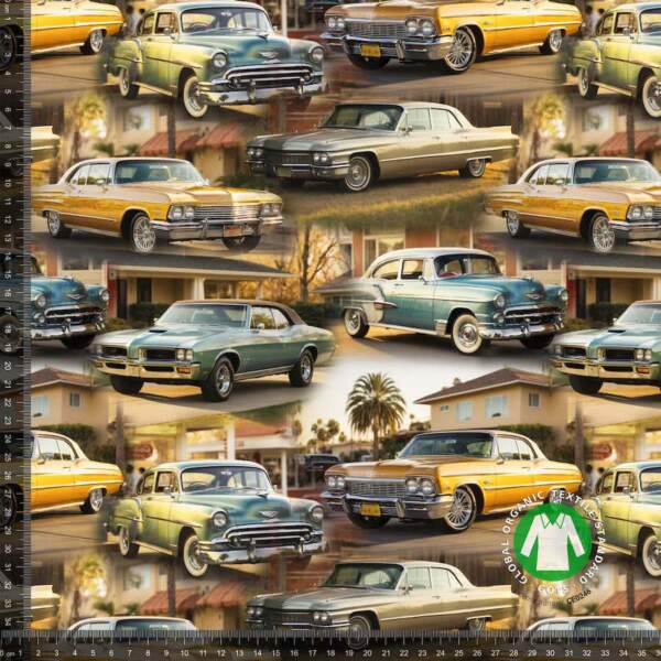 Digital print jersey with vintage American cars 2, 160 cm wide