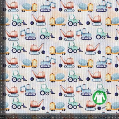 Rib knit digital print jersey fabric with watercolour machines motif