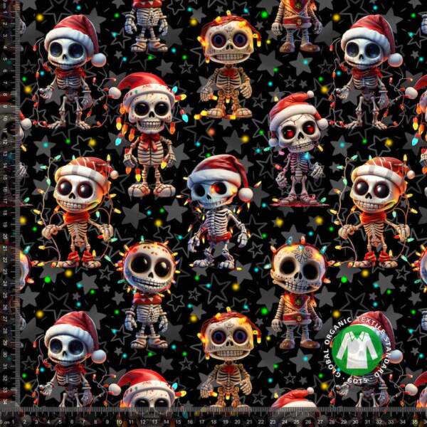 Jersey print with Christmas skeletons, digital print in 95% cotton and 5% lycra, 220 g/m²