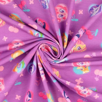 Cotton jersey fabric with My Little Pony print in purple, 150 cm wide