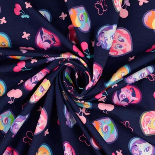 Cotton/lycra jersey print My Little Pony in navy, Oeko-Tex certified