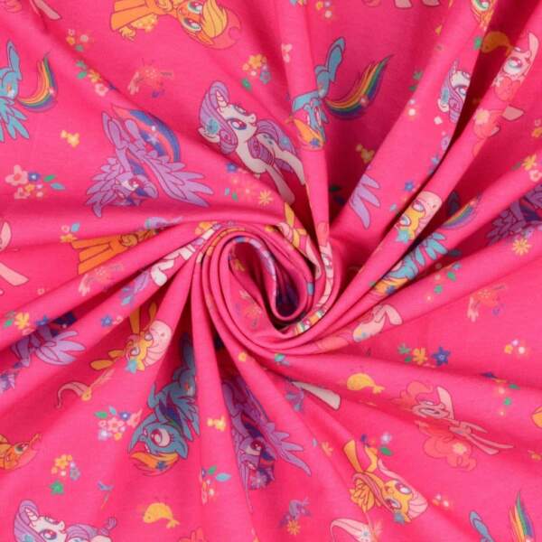 Licensprint jersey med My Little Pony, pink motiv på single jersey strik