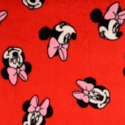 Fleece fabric with red Minnie Mouse print - 100% polyester 270 g/m²