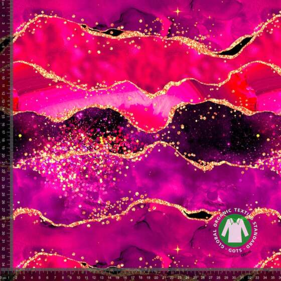 Jersey print med pink pensel glitter digital print stof i bomuld/lycra 220 g/m²