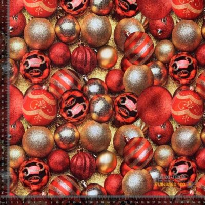 Jersey print with Christmas balls - red/gold