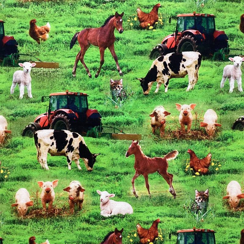 Jersey print med bondegårdsdyr på mark