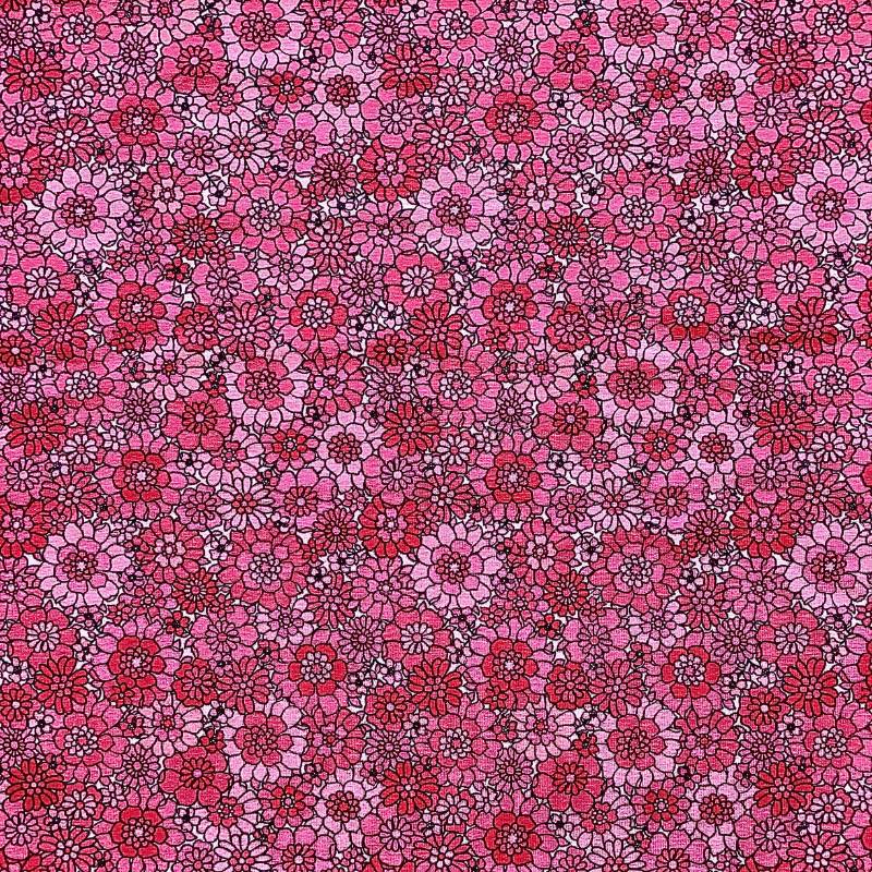 Jersey print med små retro blomster - pink