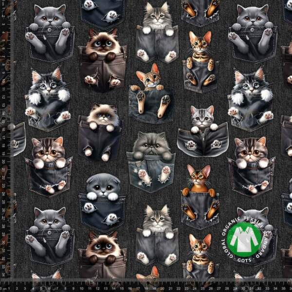 Cute pocket cats digital print cotton/lycra jersey