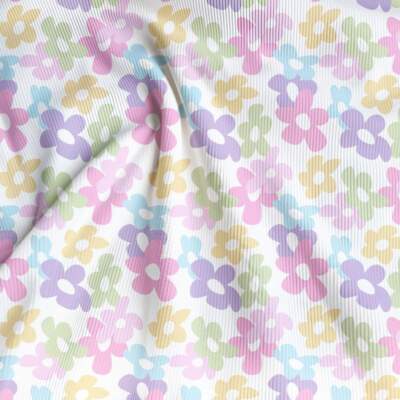 Rib jersey - Pastel flowers (White)