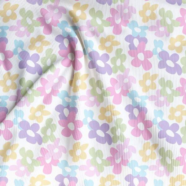 DGR24-027 Rib jersey - Pastel flowers (White)