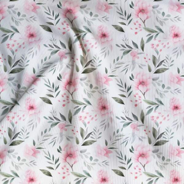 DGR24-036 Rib jersey - Pink flowers with leaves