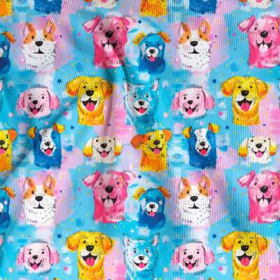 Rib jersey - Colorful dogs