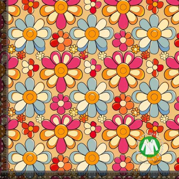 Flower power retro 1 - measurement-min-min Jersey print med flower power - Gul