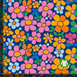 Jersey print med store retro blomster - Multi