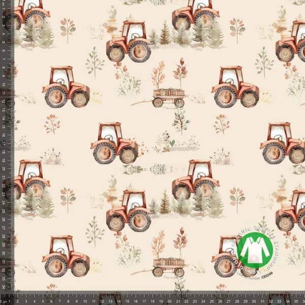 Watercolor tractor sand-beige - measurement-min-min Jersey print with watercolor tractor on sand base digital print cotton jersey