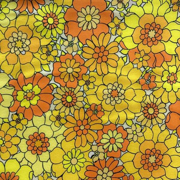 yellow flowers Jersey print retro flowers - yellow