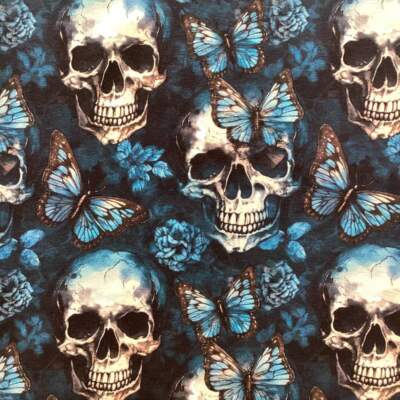 Jersey print with skulls & butterflies