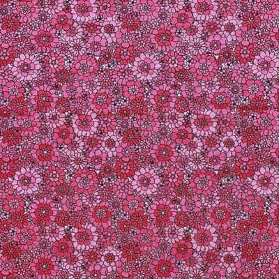 Jersey print with small retro flowers - pink