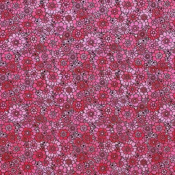 Jersey print with small retro flowers - pink