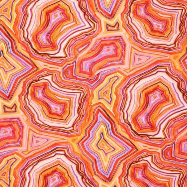 Close-up of orange line drawing print on single jersey knit