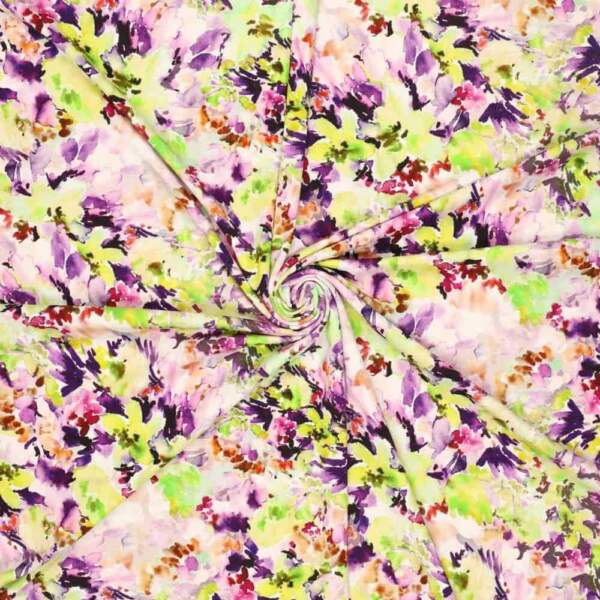 Viscose jersey - Purple/green flowers