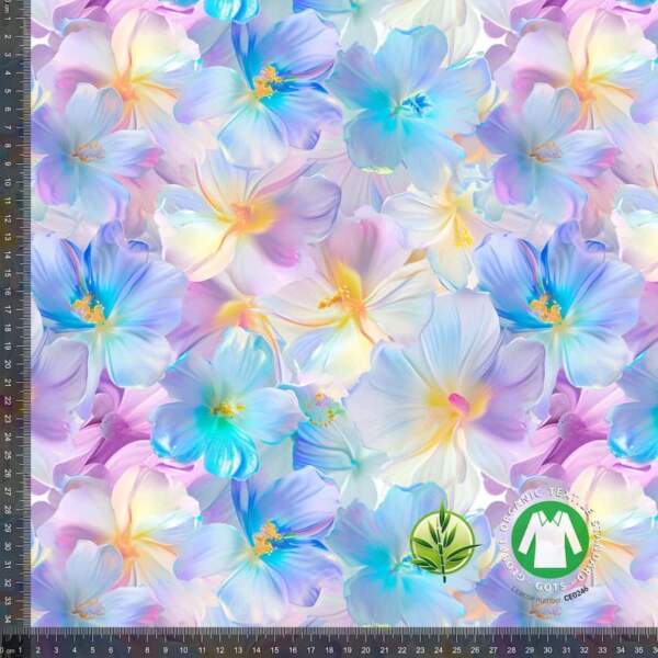 Bamboo jersey with 3D pastel flowers digital print in 95% bamboo and 5% lycra