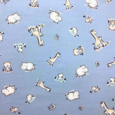 Printed jersey fabric baby animals blue Oeko-Tex 100
