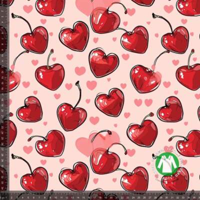 Jersey print with cherry hearts