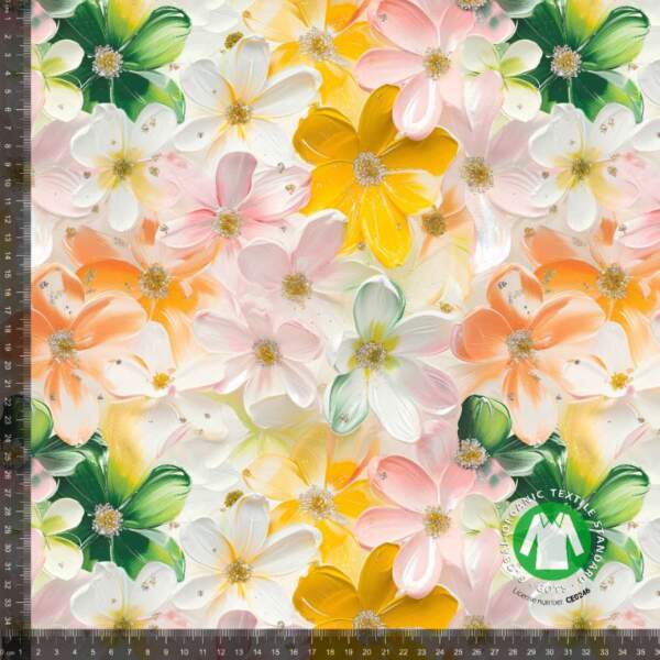 Jersey print med colorful pastel spring i GOTS-certificeret bomuld/lycra