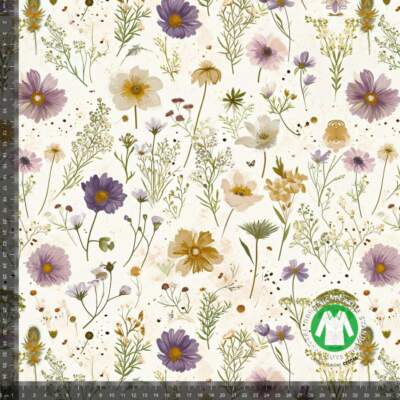 Digital print jersey fabric Creamy dandelion, 95% cotton 5% lycra, 200 g/m², GOTS