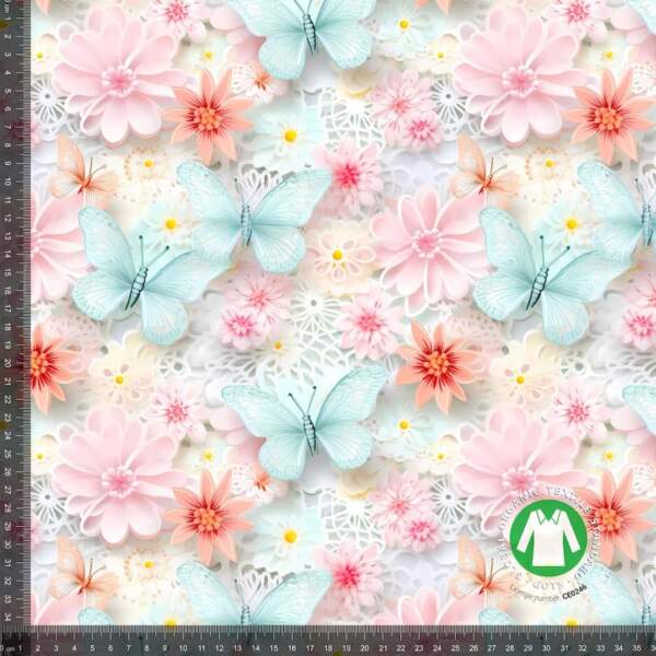 Delicate3dButterfliesandFlowers (correct) - measurement Jersey print with pastel butterflies