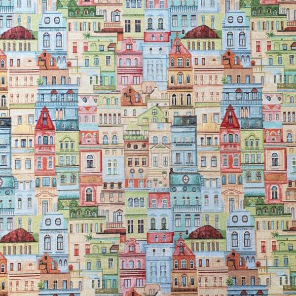 GOBELIN CITY-min Gobelin City jacquard woven upholstery fabric in beige and blue, 140 cm wide