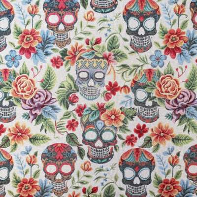 Gobelin Skulls Beige jacquard woven upholstery fabric 360 g/m² 140 cm