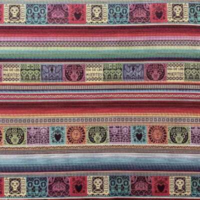 Gobelin Toluca Raya jacquard woven abstract pattern in blue, pink and red