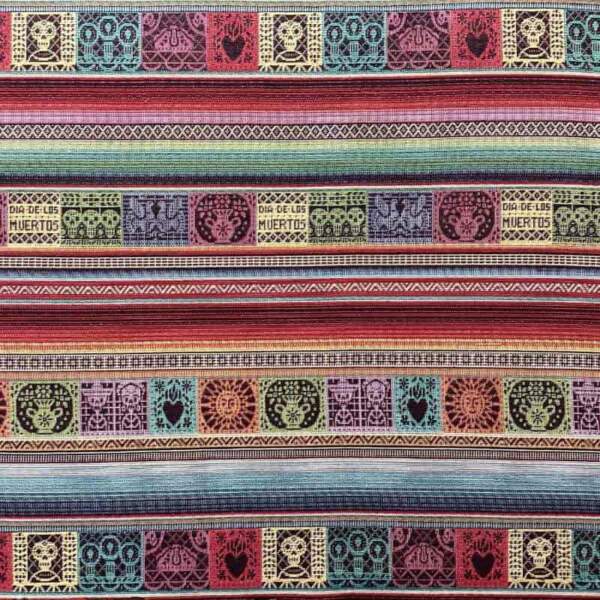 Gobelin Toluca Raya jacquard woven abstract pattern in blue, pink and red