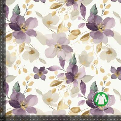 Jersey print with golden spring flowers
