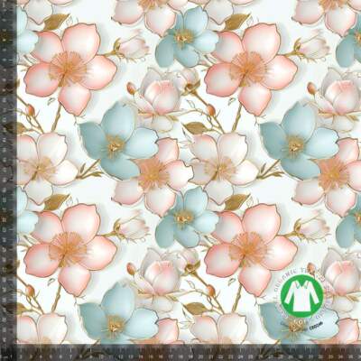 Jersey print with pastel gold flowers
