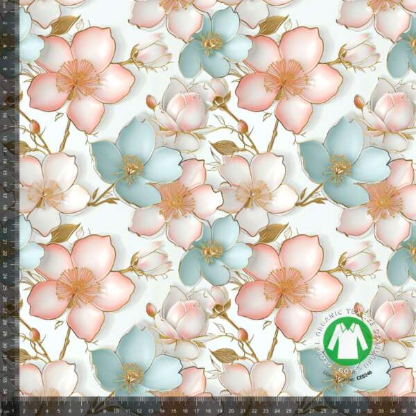 Golden pastel spring - measurement Jersey print with pastel gold flowers