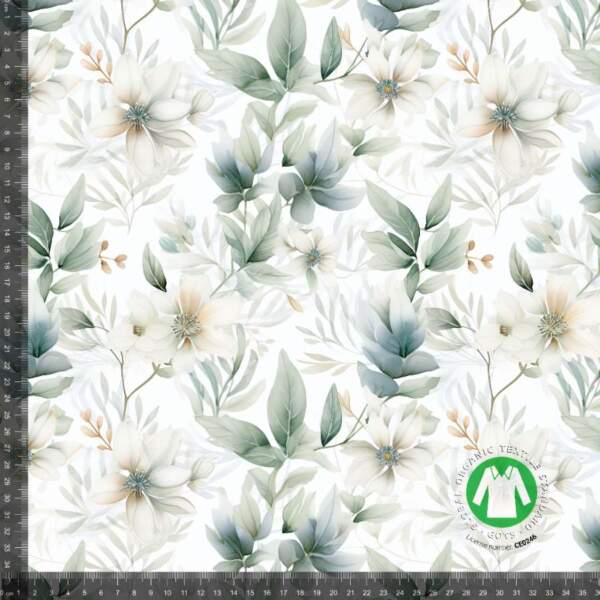 Green faded flowers - measurement Jersey print with dusty green flowers