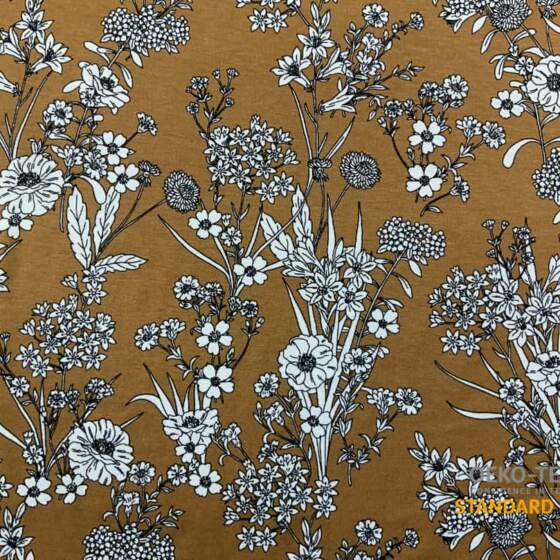 Viscose jersey with flowers - curry - Image 1