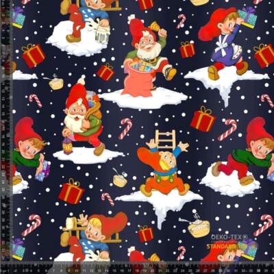 Jersey print with crawly elves - navy