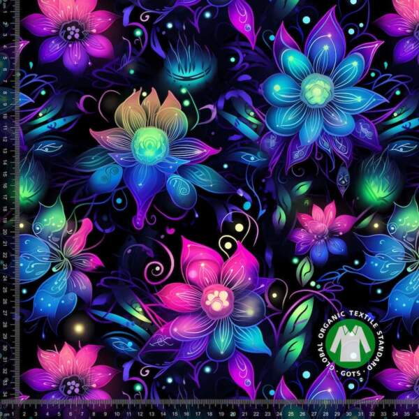 LuminescentFloralPattern1 - measurement Jersey print with colorful neon flowers