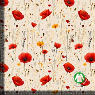 Printed cotton jersey with poppy field in digital print on cotton and lycra