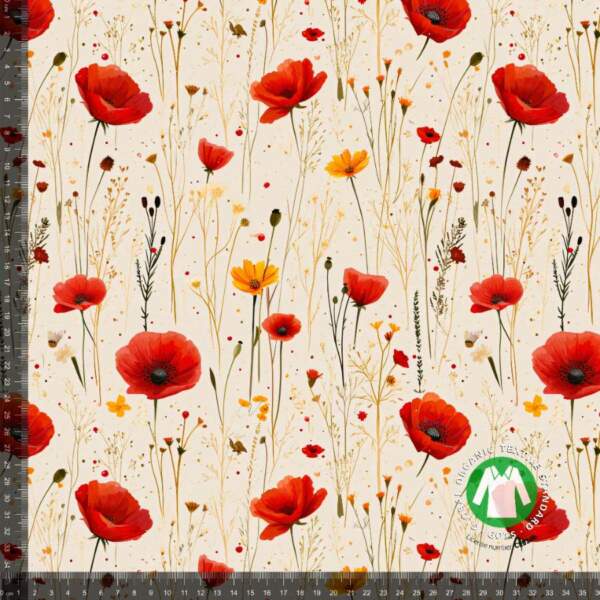 Meadow poppy - measurement Printed cotton jersey with poppy field in digital print on cotton and lycra