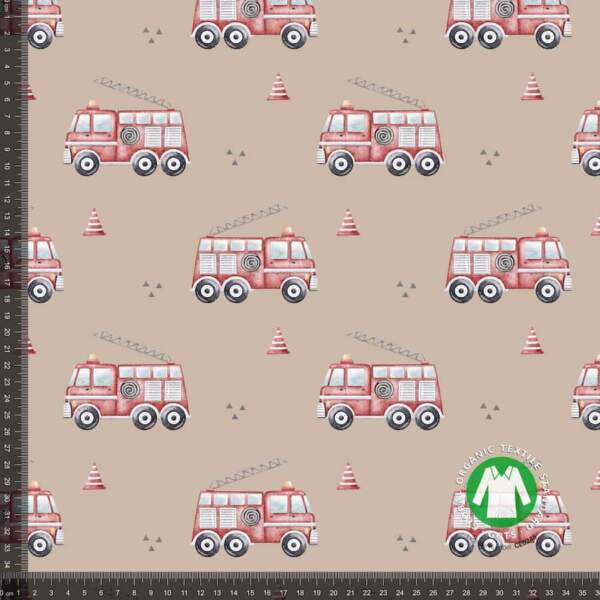 Jersey print with fire trucks - taupe