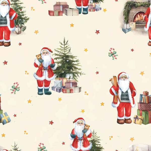 Christmas poplin with Santas and gifts