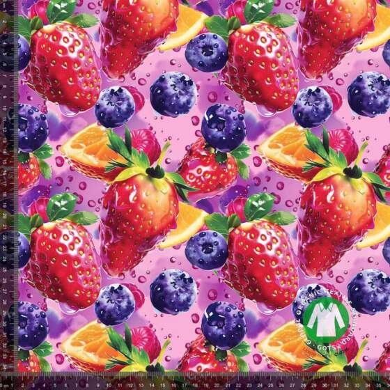 Jersey print med pink berry explosion, digitalprint jersey 220 g/m², 160 cm bred