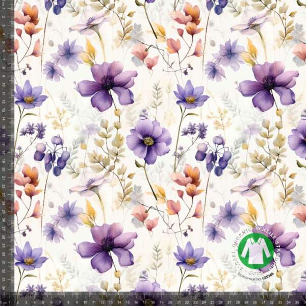 Purple cornflower - measurement Jersey print with purple cornflowers