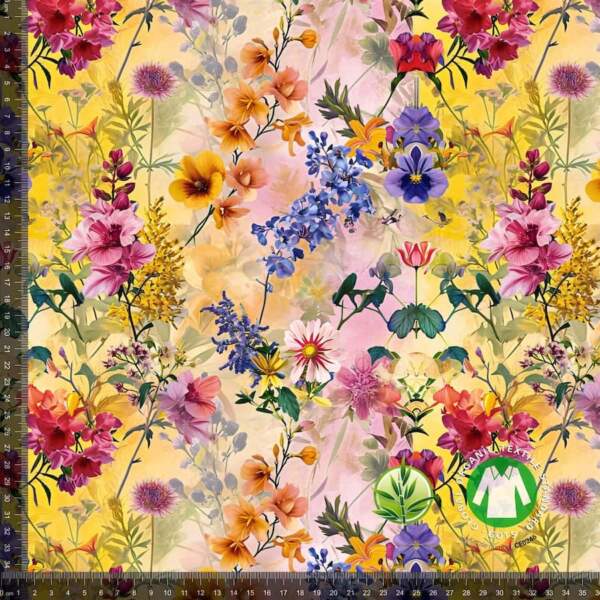 Bamboo jersey with yellow spring – printed bamboo jersey fabric 220-240 g/m²