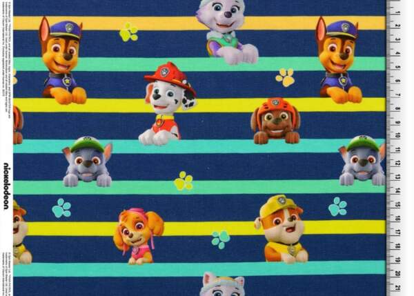 133780.01..jpg Paw Patrol licensed print jersey with stripes 200 g/m² 150 cm